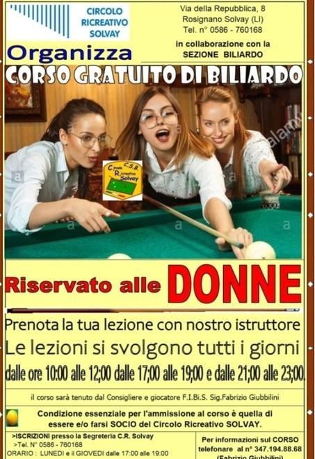 A Rosignano corso di biliardo «solo per le donne»: iniziativa e volantino fanno discutere 