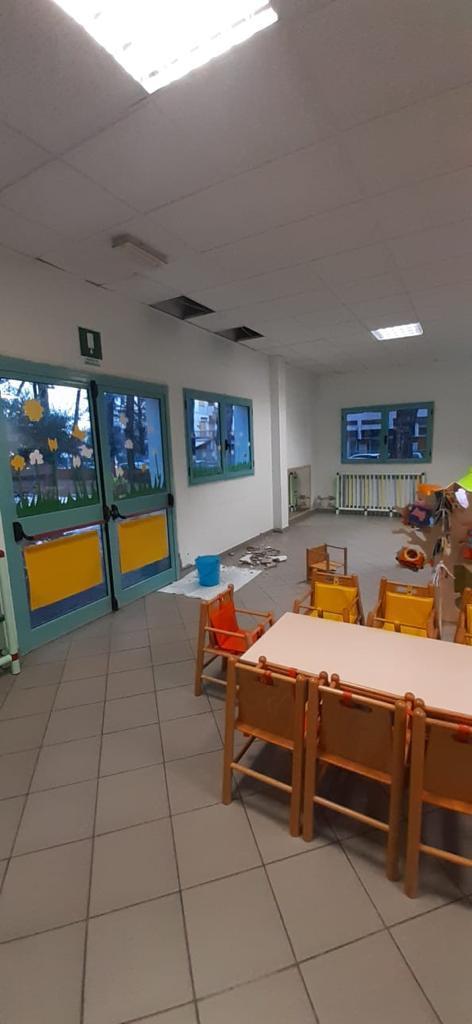 L’aula in cui sono caduti i calcinacci