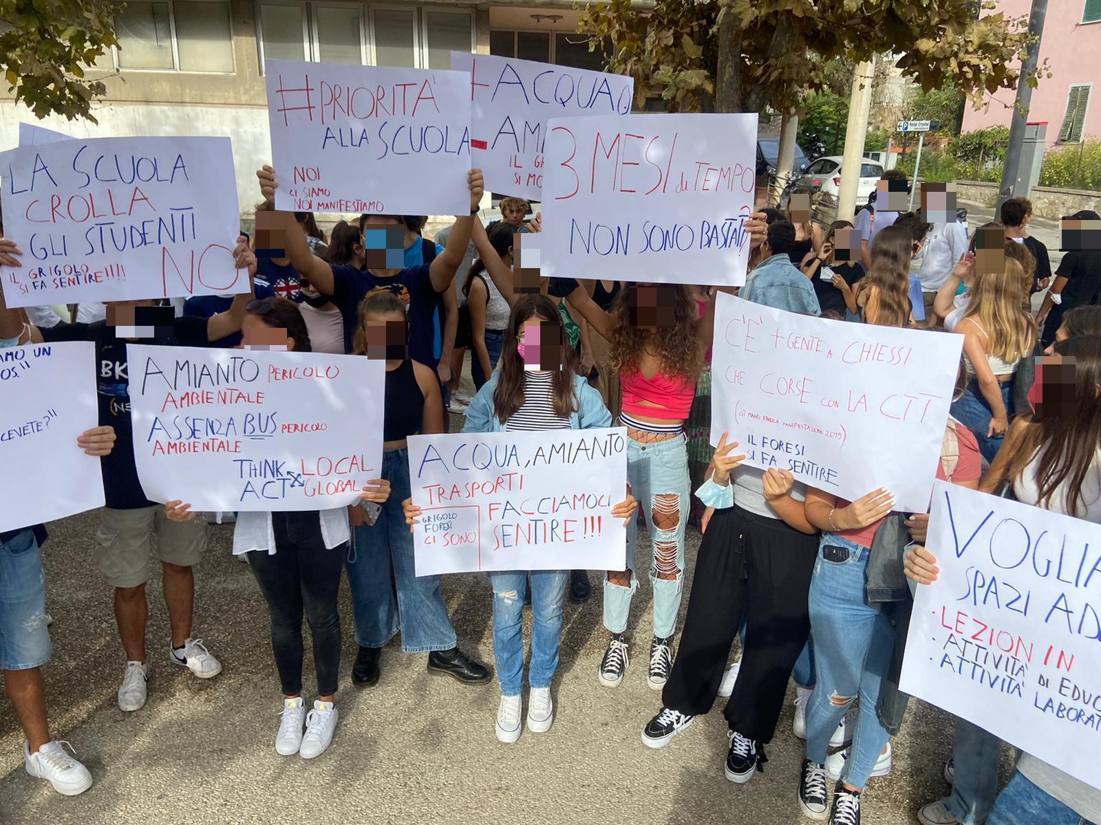 Alcune immagini della manifestazione degli studenti del liceo Foresi davanti all’ingresso del Palazzo della Provincia in viale Manzoni (foto Giò di Stefano)