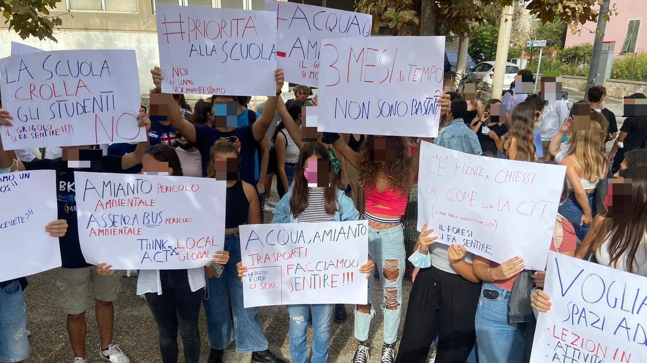 Alcune immagini della manifestazione degli studenti del liceo Foresi davanti all’ingresso del Palazzo della Provincia in viale Manzoni (foto Giò di Stefano)