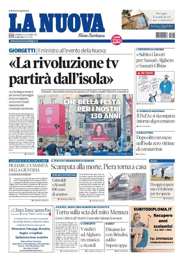 La Nuova Sardegna - Prima Pagina - 19 settembre 2021