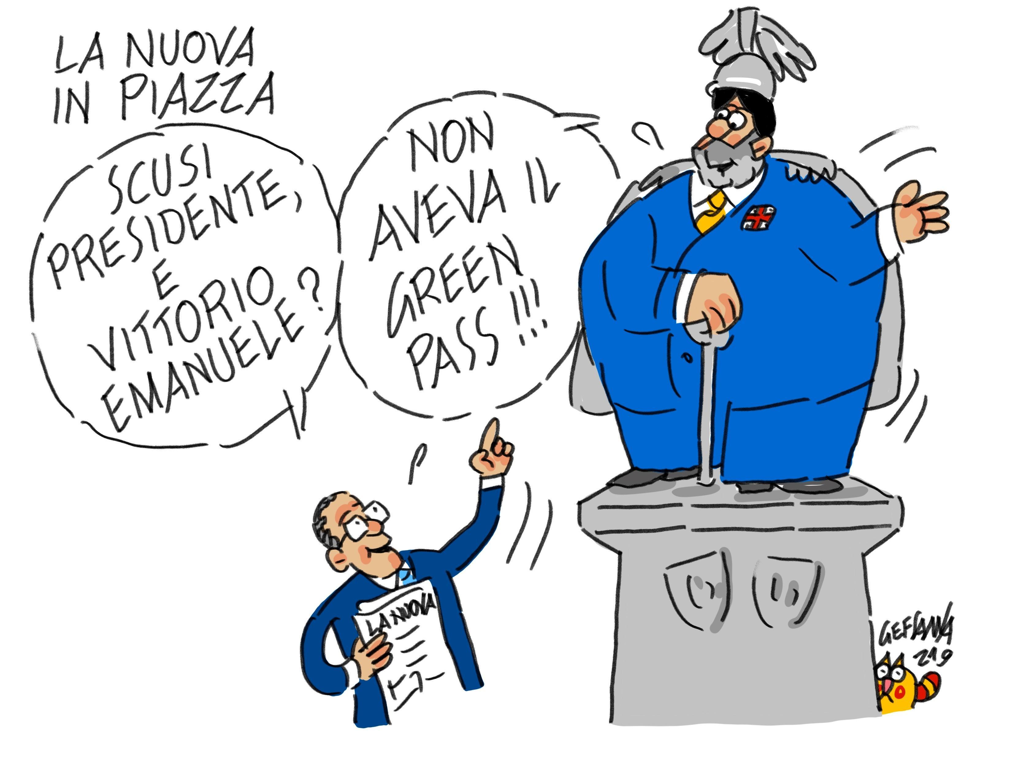 La vignetta di Gef: il governatore Christian Solinas alla festa della Nuova in piazza d'Italia