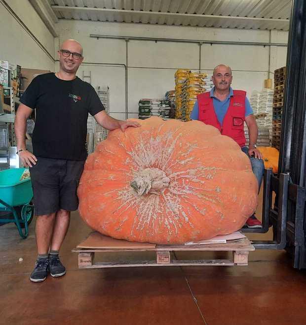 Alessio e David Ribechini con una delle zucche pronte alla pesa