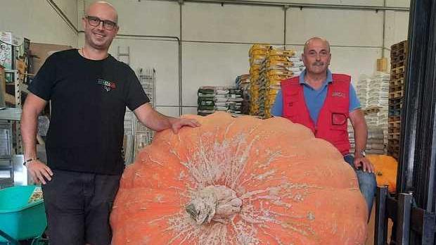 Alessio e David Ribechini con una delle zucche pronte alla pesa