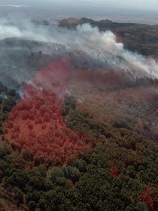 L’elicottero della base di Farcana in azione su un rogo a Silanus