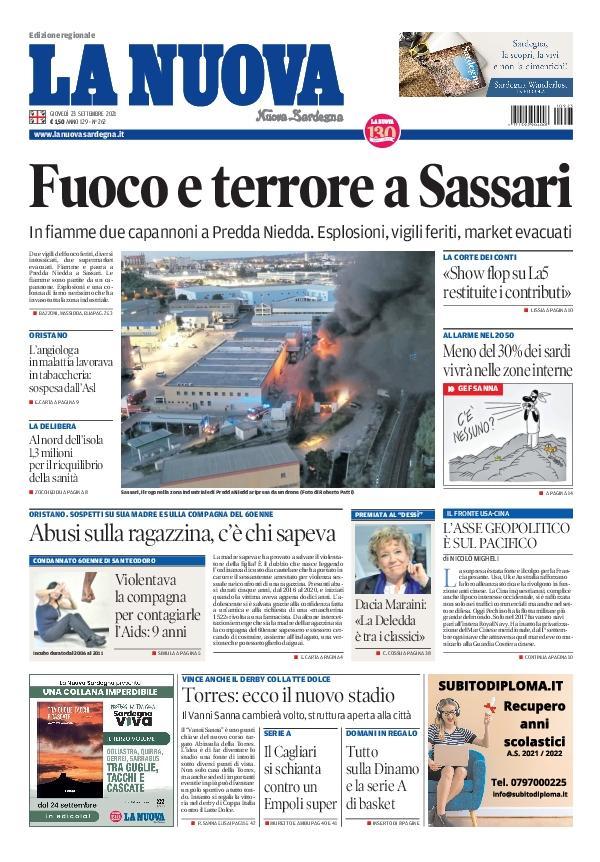 La Nuova Sardegna - Prima Pagina - 23 settembre 2021
