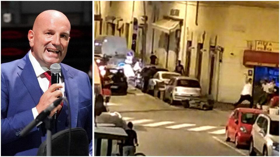 A sinistra il questore di Livorno, Roberto Massucci e un’immagine dei disordini di via Buontalenti, durante la rissa di mercoledì 15 settembre