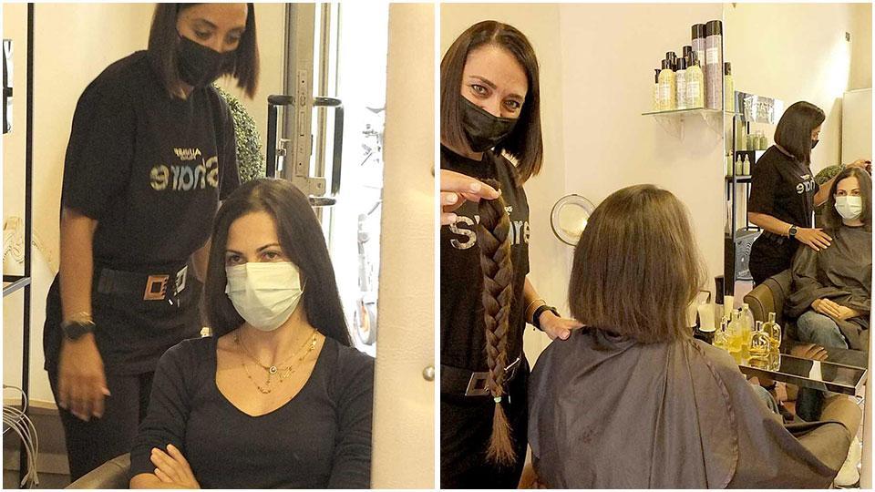 La cronista del Tirreno Giulia Serni prima e dopo il taglio benefico dei capelli