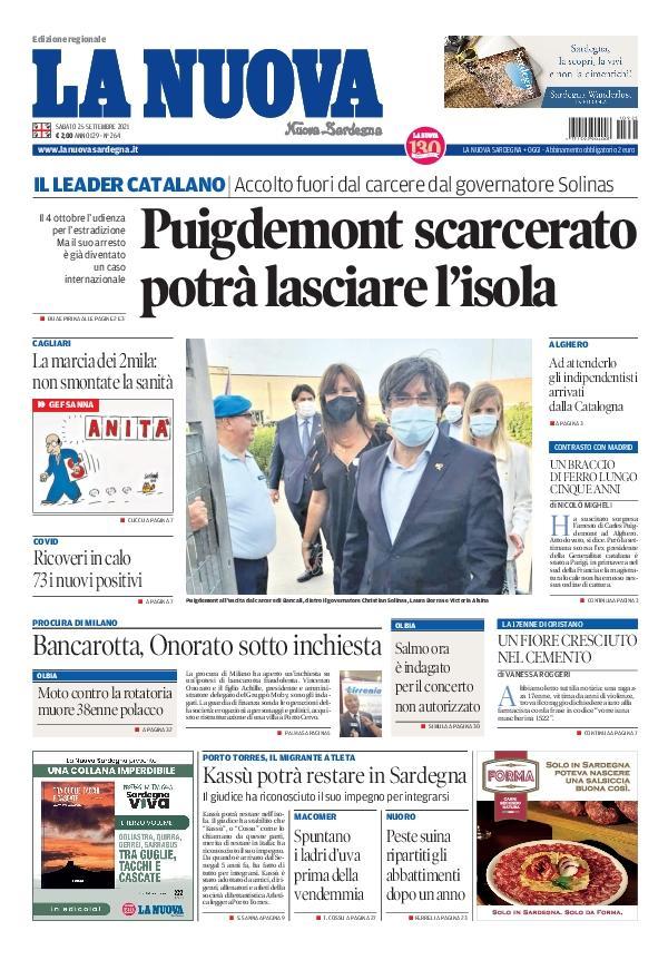 La Nuova Sardegna - Prima Pagina - 25 settembre 2021