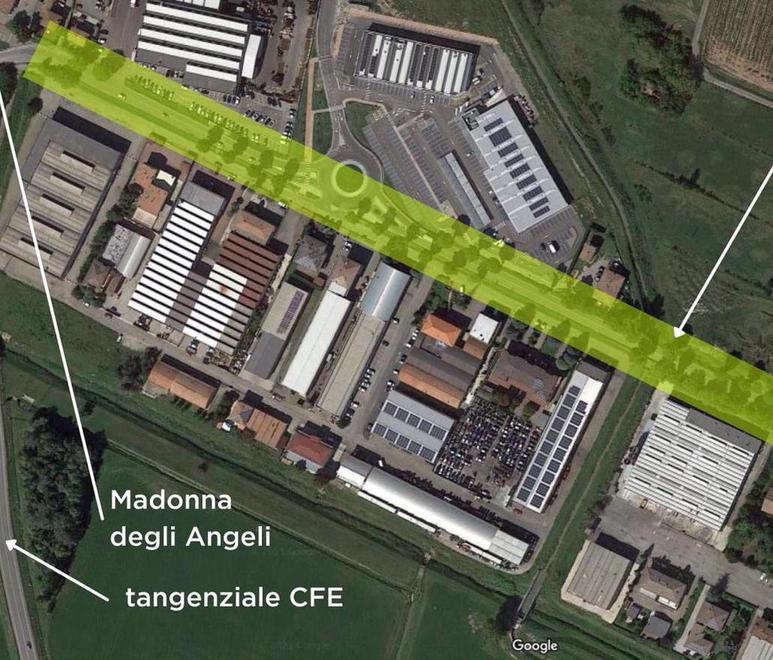 La ciclabile che corre a fianco della via Emilia 