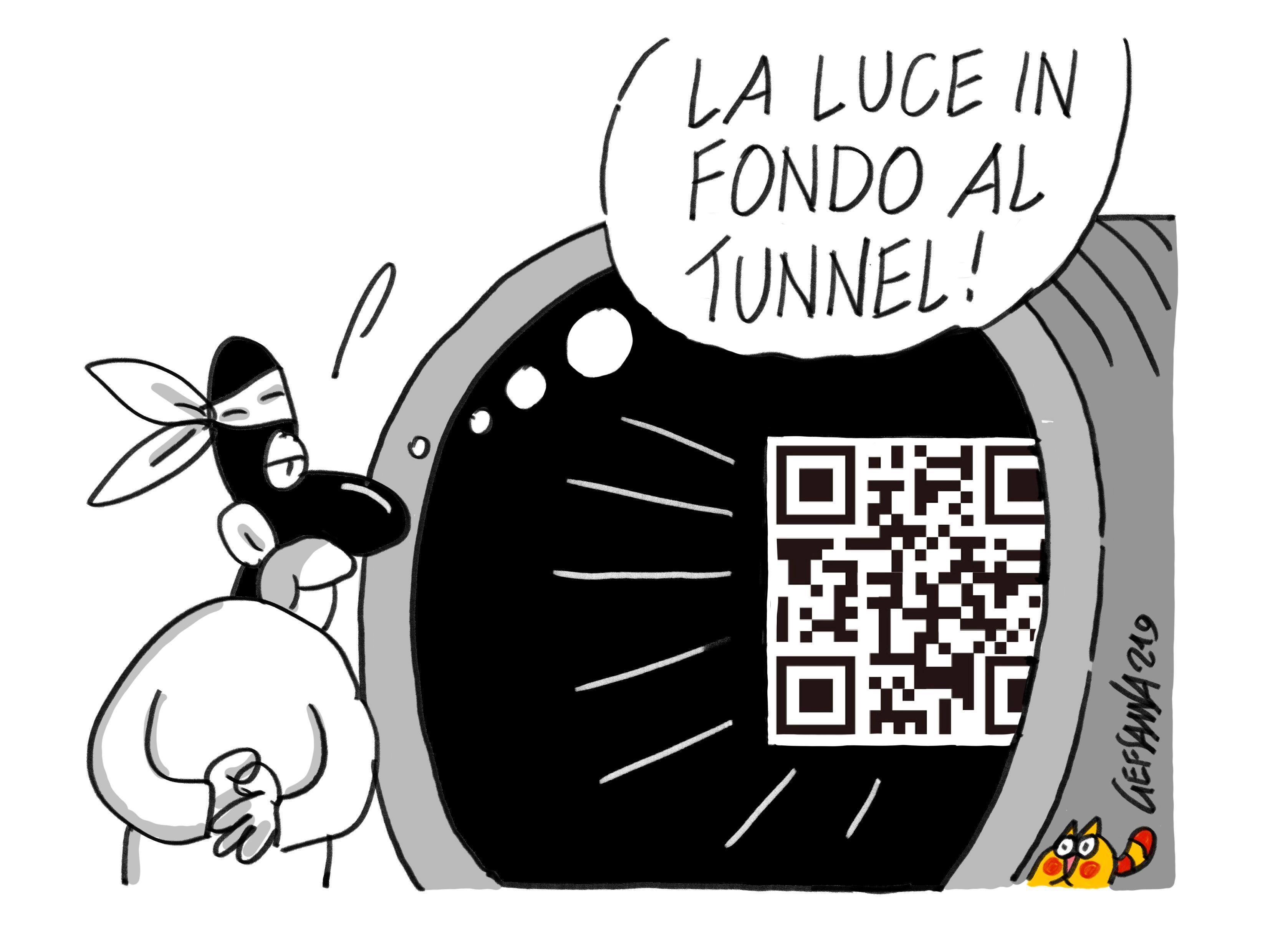 La vignetta di Gef: vaccini e green pass, l'isola vede l'uscita dal tunnel del Covid