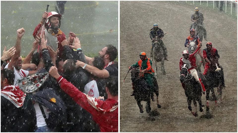 Il trionfo di Gavino Sanna a Fucecchio con la contrada di Borgonovo (foto Silvi)