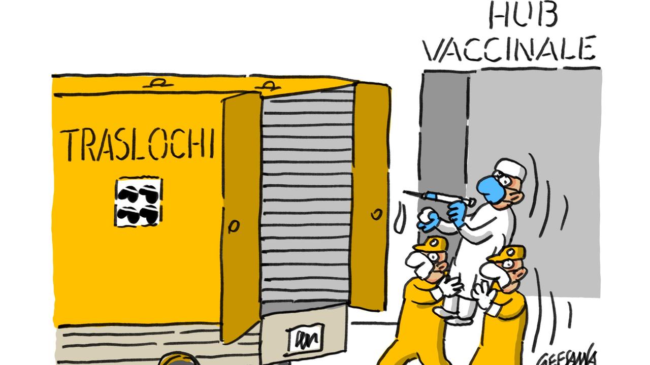 La vignetta di Gef: gli hub vaccinali sardi verranno smantellati