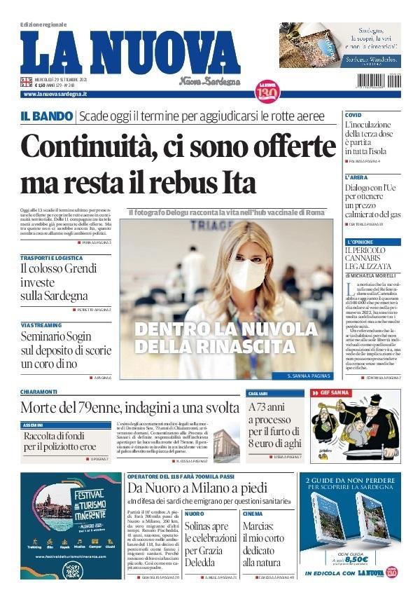 La Nuova Sardegna - Prima Pagina - 29 settembre 2021