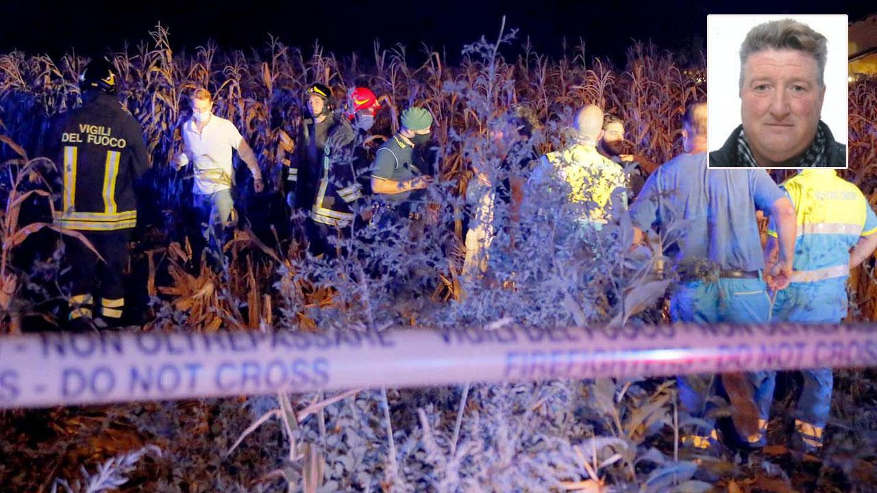 Il luogo dell'incidente con il sopralluogo degli investigatori e la vittima Massimiliano Malfatti