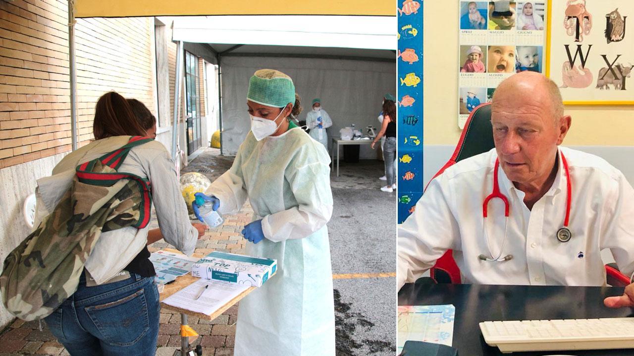 A sinistra, in fila per eseguire tamponi a Viareggio e a destra Stefano Castelli, referente dei pediatri della Versilia