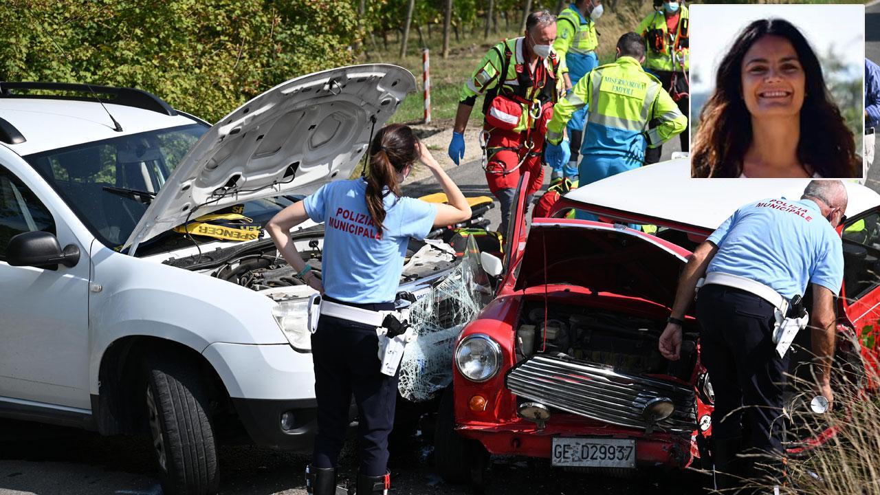 I due mezzi che si sono scontrati in via Sottopassaggio per San Donato con i soccorsi (foto Sestini) e in alto a destra Francesca Bellucci