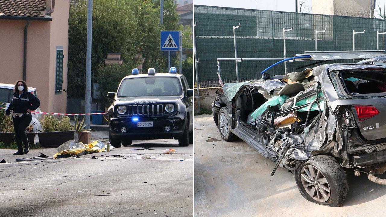 Alcuni rottami sul luogo dell'incidente e l'auto incidenteta