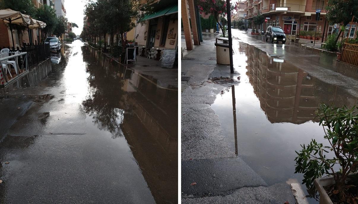 Via XIV Maggio nella prima mattina di lunedì 4 ottobre, dopo l'acquazzone