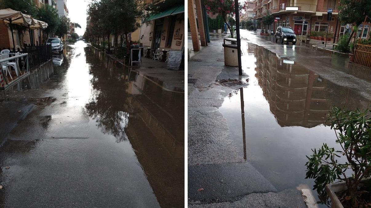 Via XIV Maggio nella prima mattina di lunedì 4 ottobre, dopo l'acquazzone
