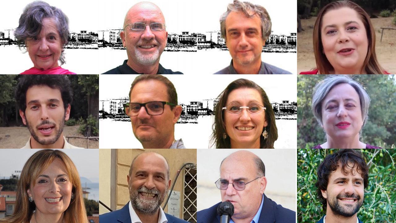 In dall'alto a sinistra: Tamara Mengozzi (Officina San Vincenzo), Marco Mantovani (Officina San Vincenzo), Sergios Caporioni (Officina San Vincenzo), Antonia Cucinotta (Officina San Vincenzo), Pietro Petri (Officina San Vincenzo), Alessio Landi (Officina San Vincenzo), Cecilia Galligani (Officina San Vincenzo), Caterina Debora Franzoi (Officina San Vincenzo), Elisa Cecchini (Lista per San Vincenzo), Davide Lera (Lista "Con San Vincenzo"), Guido Cruschelli (Lista San Vincenzo Sì), Luca Cosimi (Lista Svoltiamo)