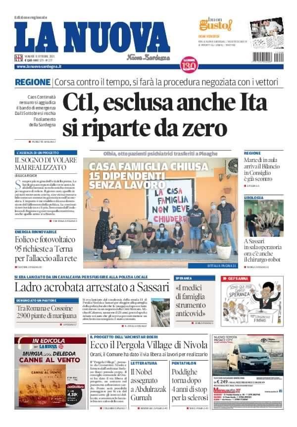 La Nuova Sardegna - Prima Pagina - 8 ottobre 2021 