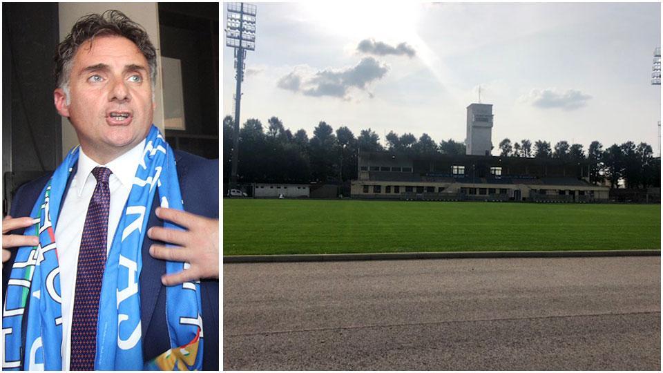 Il presidente Stefano Commini e la tribuna dello stadio Lungobisenzio