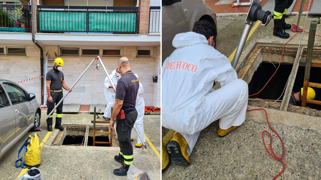 I vigili del fuoco per l'ispezione del Rio Felciaio (foto Dniele Stefanini/Silvi)