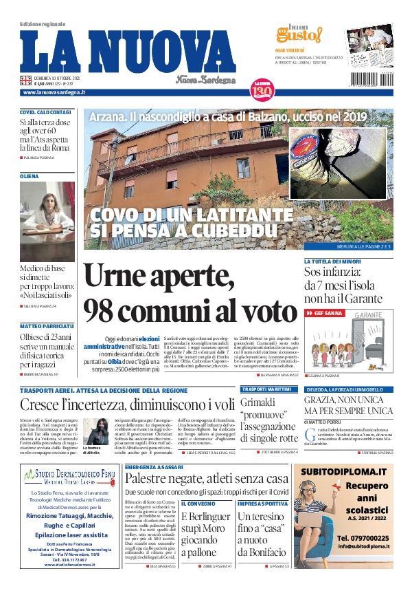 La Nuova Sardegna - Prima Pagina - 10 ottobre 2021