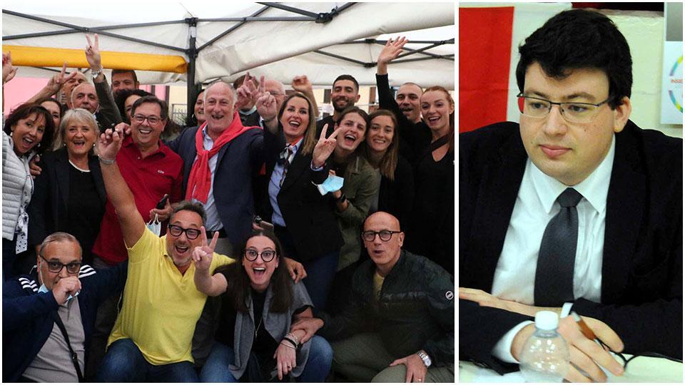 Gianni Lorenzetti festeggia la rielezione a sindaco e a destra il segretario comunale del Pd Luca Nicolini