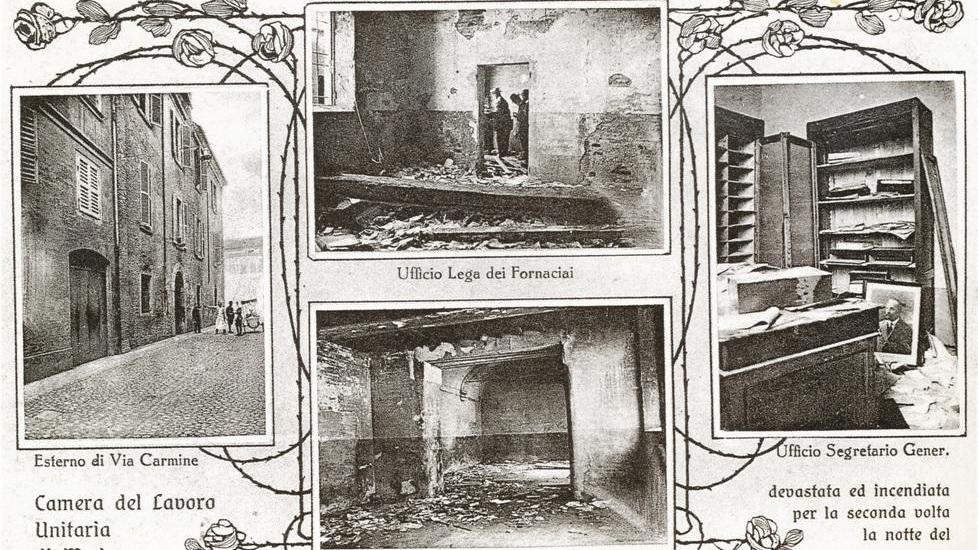 Il precedente. Cent’anni fa i fascisti incendiavano la Camera del Lavoro di Modena 