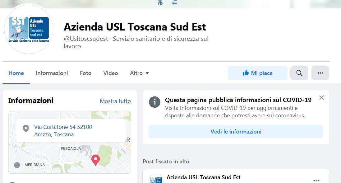 La pagina Facebook dell'Asl Toscana sud est
