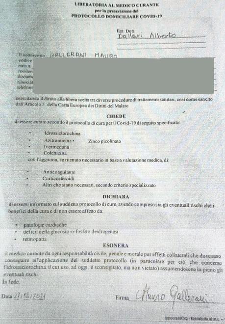 La liberatoria per essere curato in un modulo su IppocrateOrg 