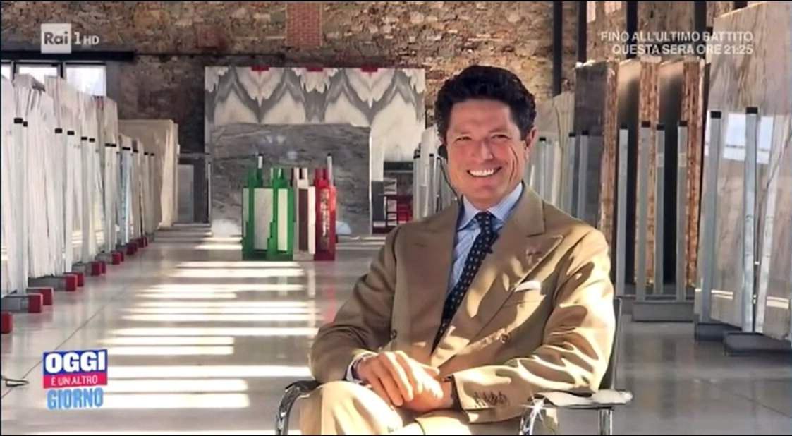 Matteo Marzotto in collegamento su Rai uno dalla Marmi Carrara