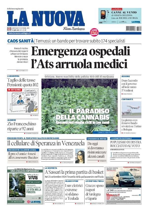 La Nuova Sardegna - Prima Pagina - 20 ottobre 2021