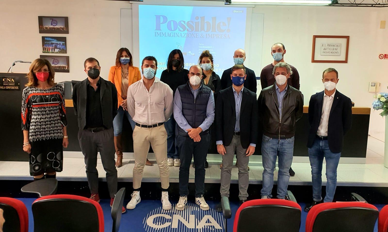 I titolari delle dieci aziende con la direttrice di Cna, Anna Rita Bramerini (la prima da sinistra) e Michele Agostini (il terzo da destra)