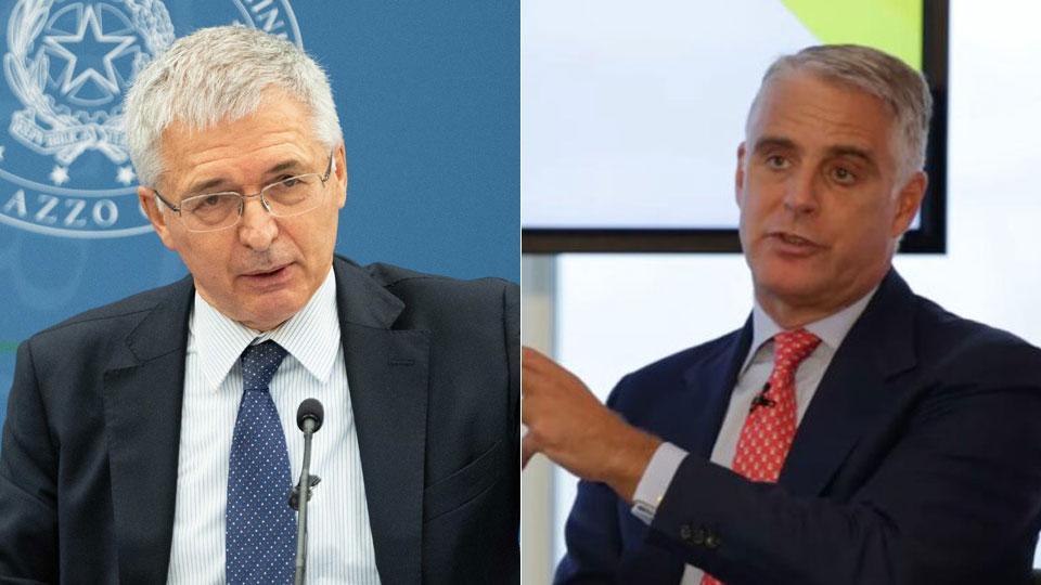 Il ministro del Tesoro Daniele Franco. L'amministrazione delegato di Unicredit Andrea Orcel