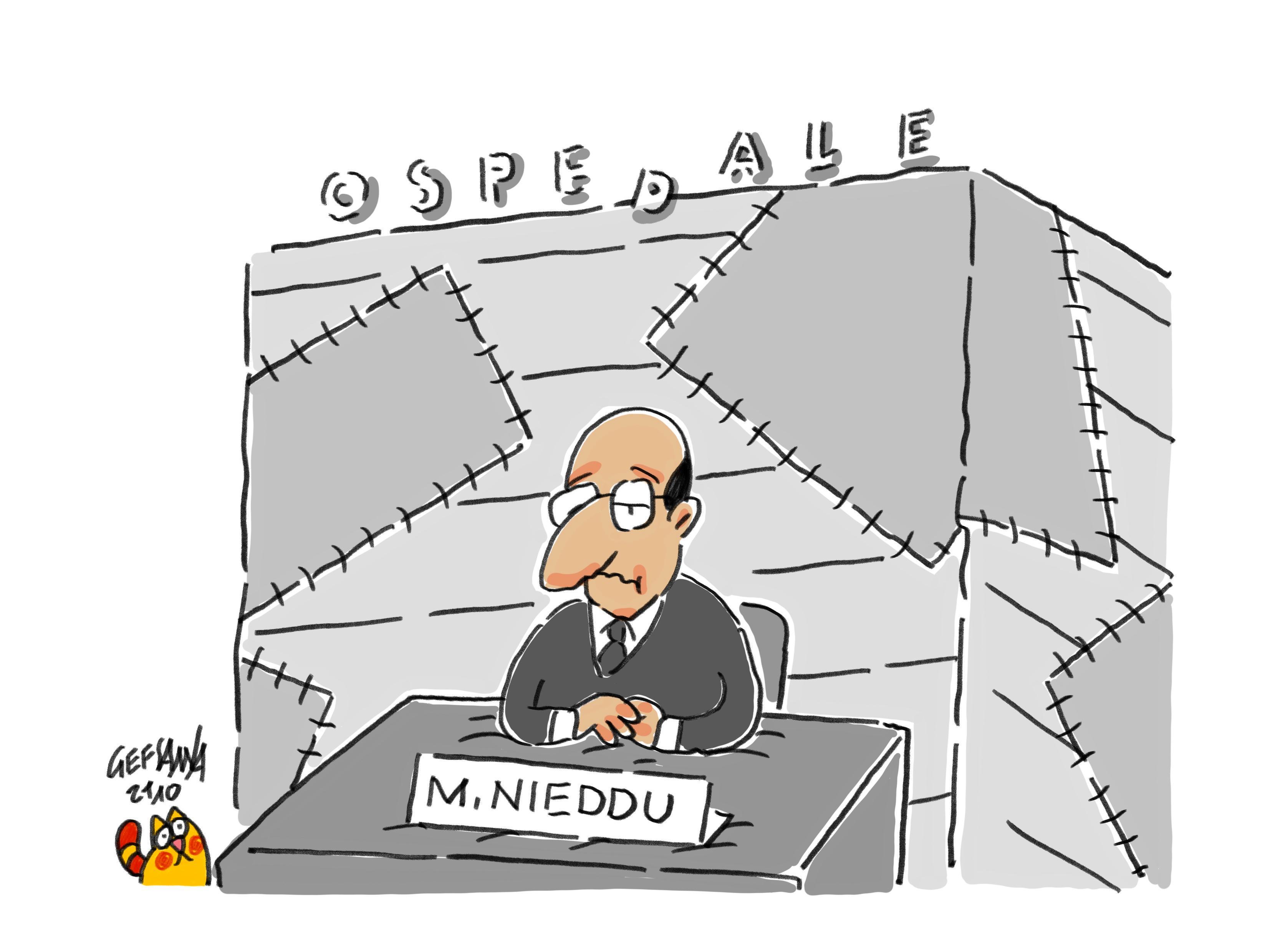 La vignetta di Gef: Sanità sarda malridotta, Nieddu sotto accusa