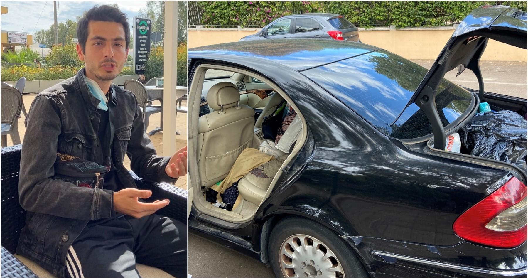 Majkon Seferovic e l'auto in cui si ripara con le sorelle e il padre durante il giorno