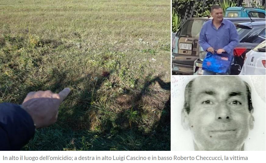 In alto il luogo dell'omicidio, a destra sopra Luigi Cascino e sotto Roberto Checcucci