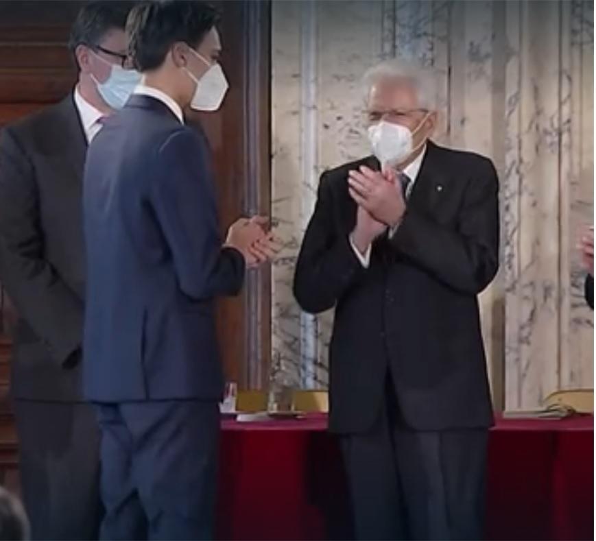 Alessio Baldini premiato dal presidente della Repubblica Sergio Mattarella