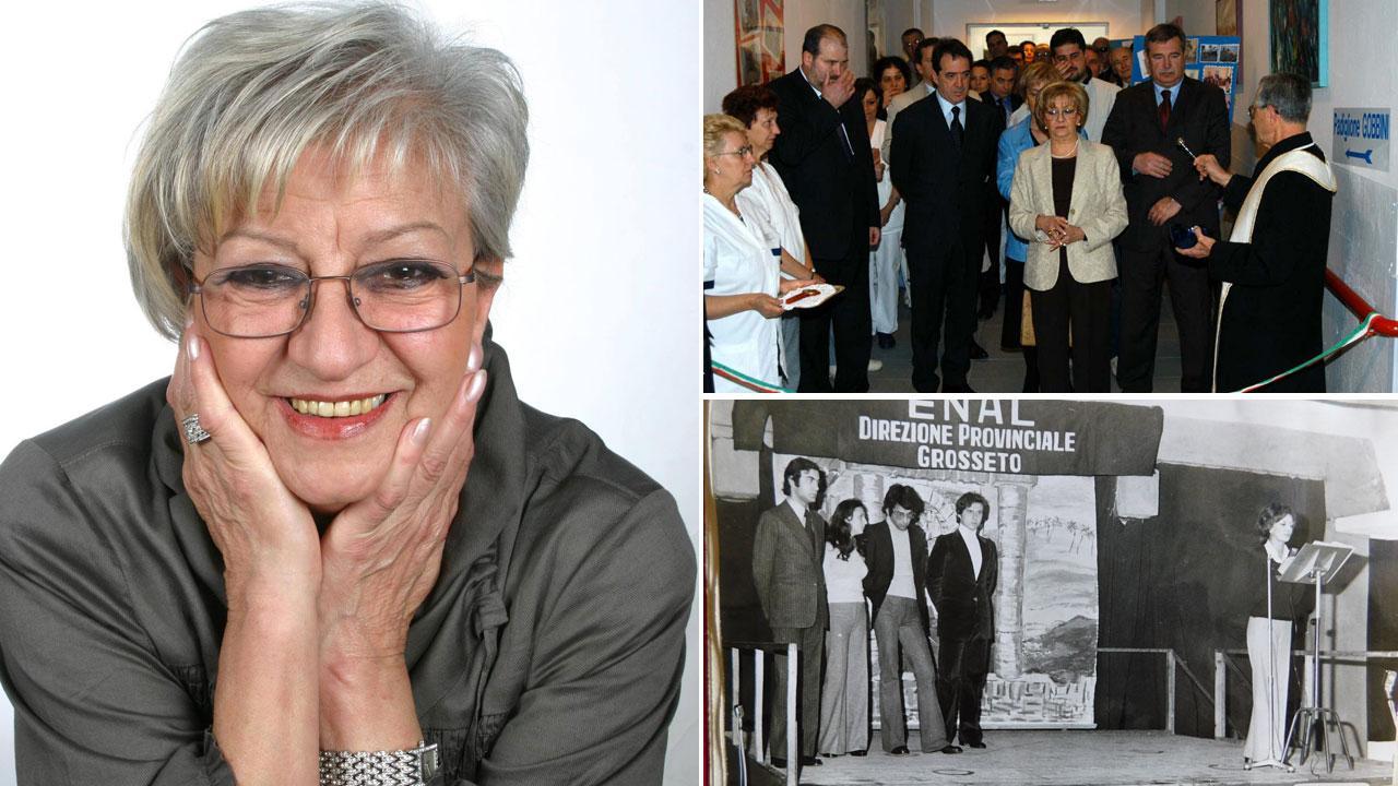 Franca Lodovichi. A destra all'inaugurazione di un'aula della Casa di riposo nel 2005 (foto BF) e al microfono alla premiazione di un concorso di Enal