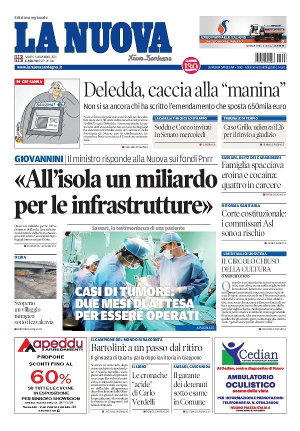 La Nuova Sardegna - Prima Pagina - 6 novembre 2021