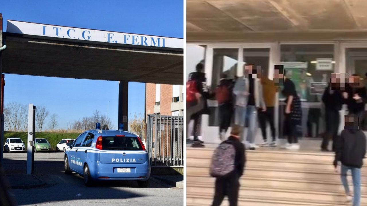 Un intervento della polizia al Fermi (archivio) e a sinistra  uno dei tentativi di irruzione degli studenti