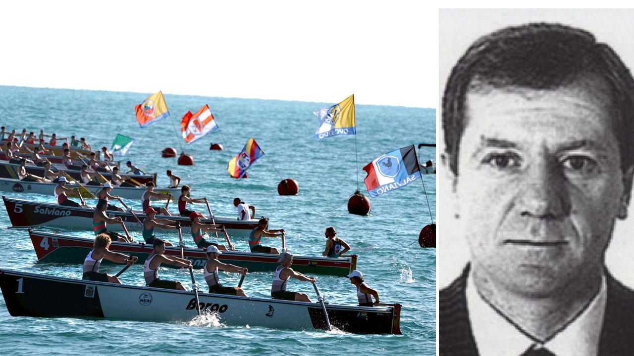 Una gara remiera edizione 2021 (Foto Silvi) e accanto una foto di Manlio Ageno