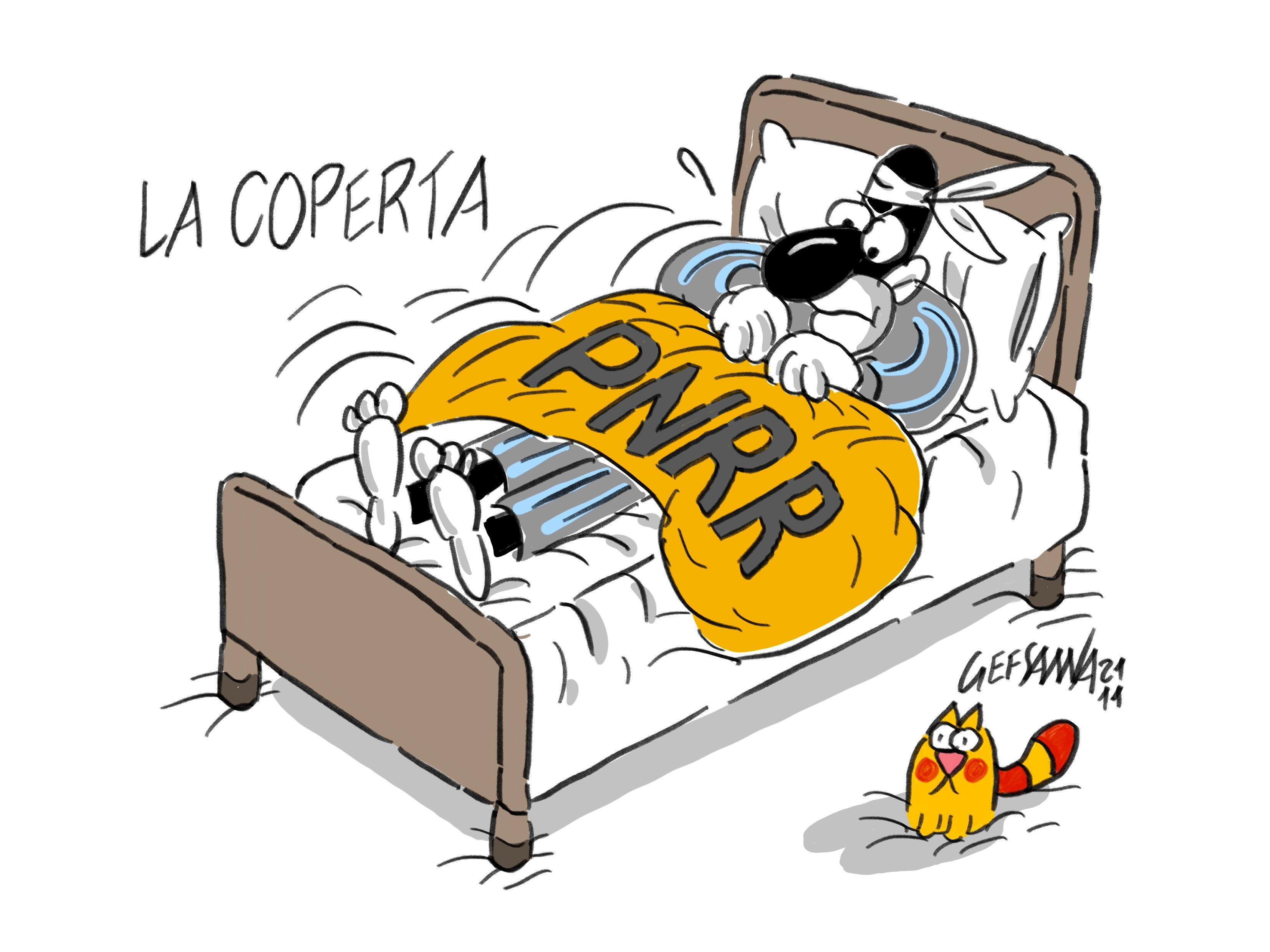 La vignetta di Gef: fondi del Pnrr, la coperta per la Sardegna è corta