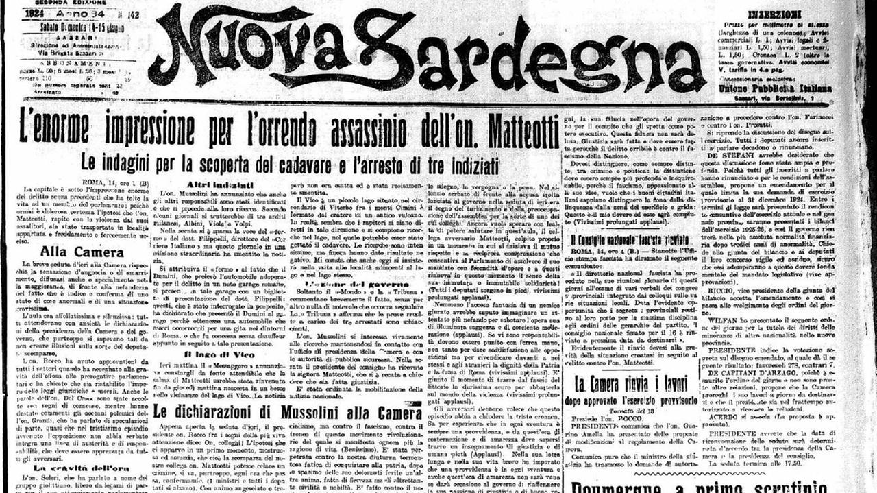 1924. Lo sdegno della Nuova Sardegna per il delitto Matteotti e le violazioni delle libertà