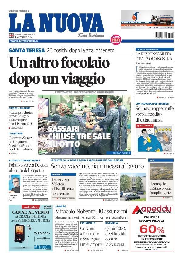 La Nuova Sardegna - Prima Pagina - 12 novembre 2021