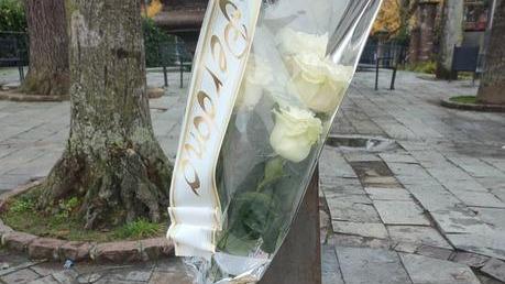 Fiori e un messaggio "Perdono" sul luogo della caduta