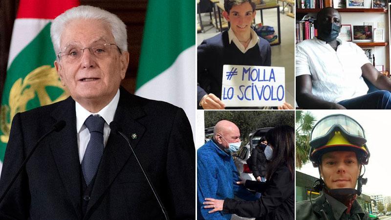 Il presidente Mattarella, Andrea Mucci, Mamadou Fall, Giancarlo Dell'Amico e Gabriele Salvadori